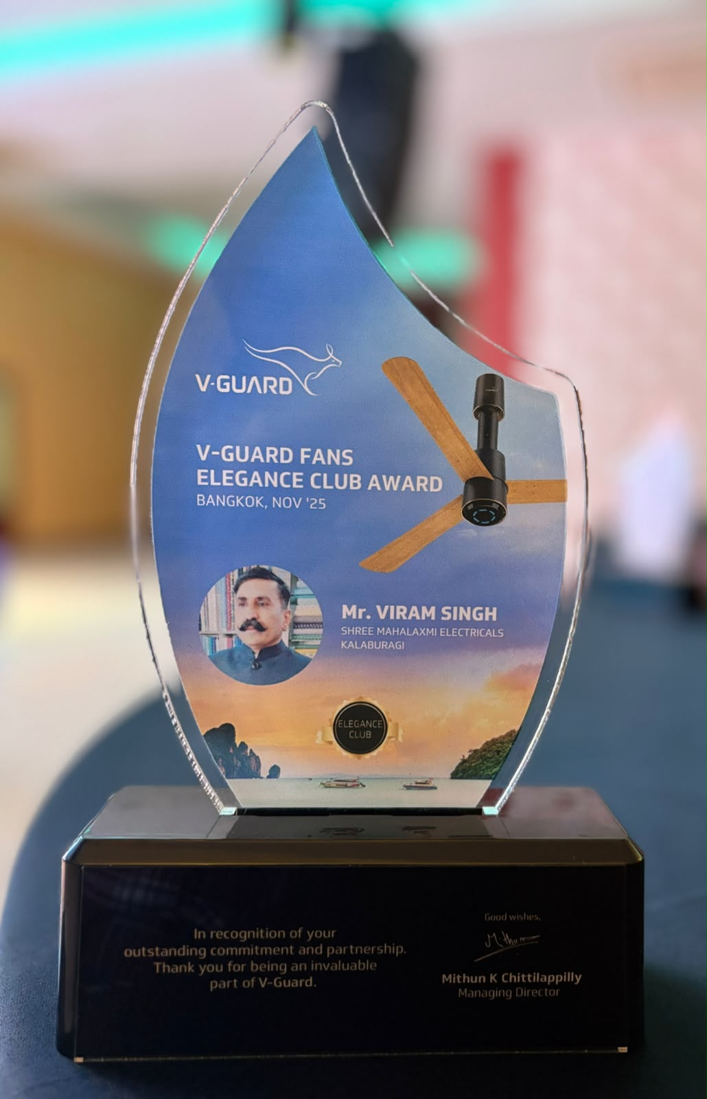 V-Guard Fans Elegance Club Award trophy, Bangkok 2025